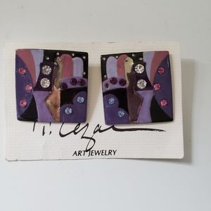 New T. Cezar Art Jewelry Enamel Artisan Gem Like Earrings